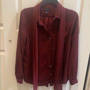 Lands' End Dark Red Blouse with Dots